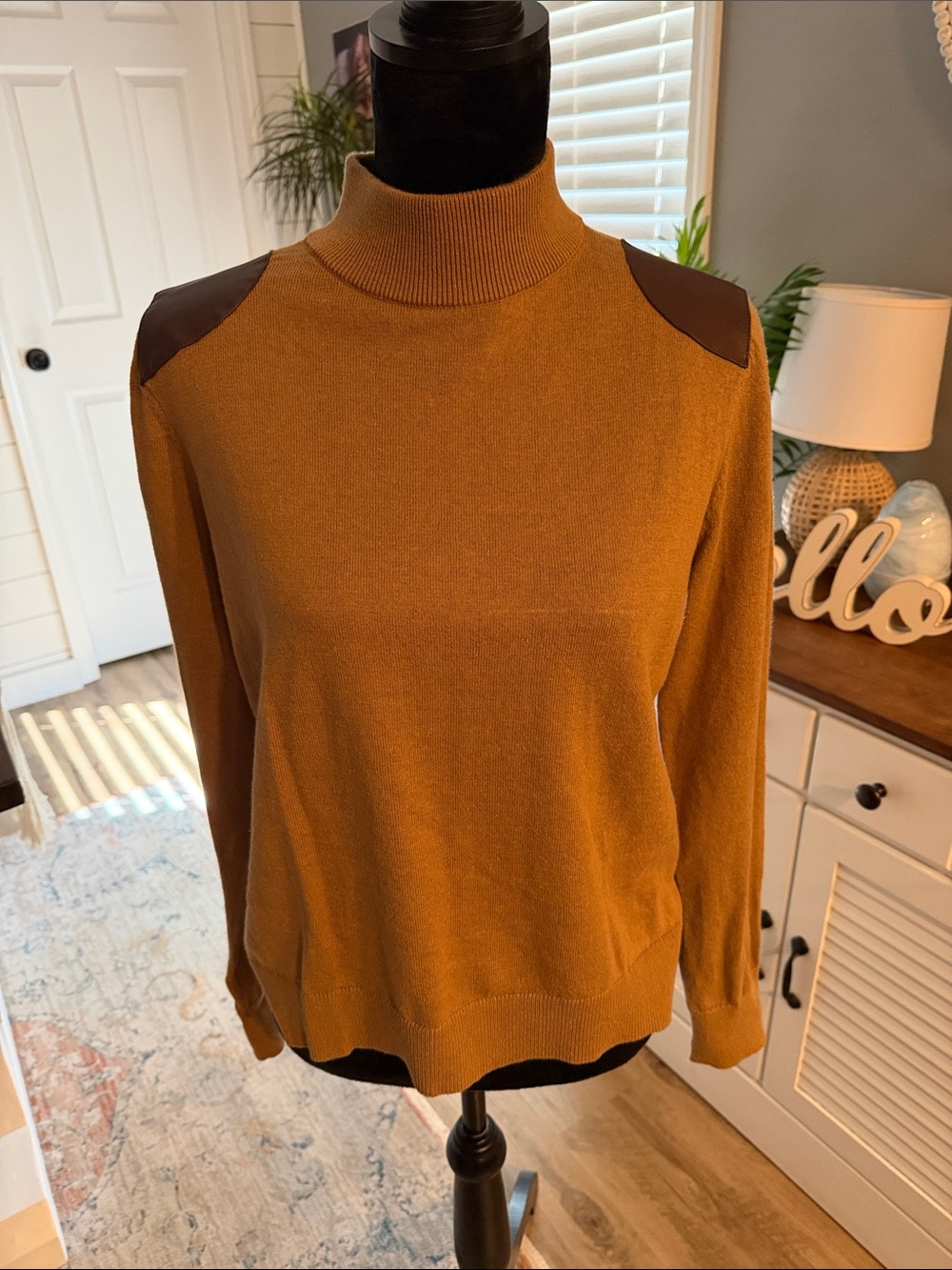 Michael Kors brown Turtleneck Sweater with Brown Shoulder Patches